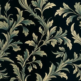 Vintage Green Leaves Pattern on Dark Background