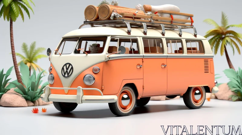 Vintage Volkswagen Type 2 Bus 3D Rendering AI Image