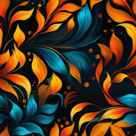 Blue and Orange Leaves Seamless Pattern