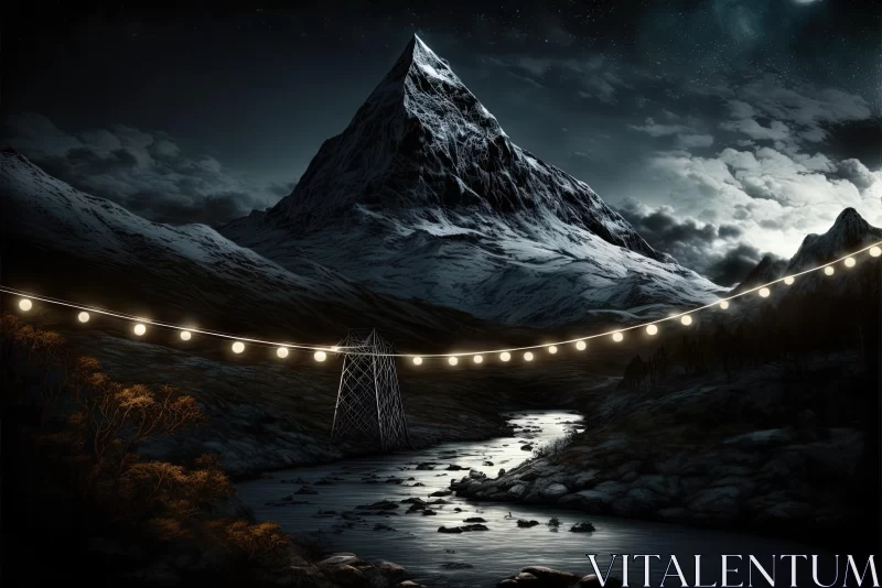 Captivating Mountain Scenery at Night | Realistic Fantasy Artwork AI Image