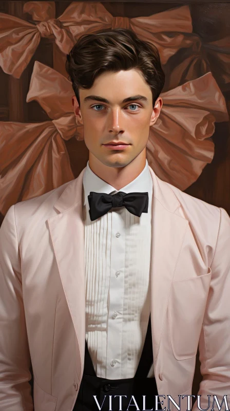Confident Young Man in Pink Suit Portrait AI Image
