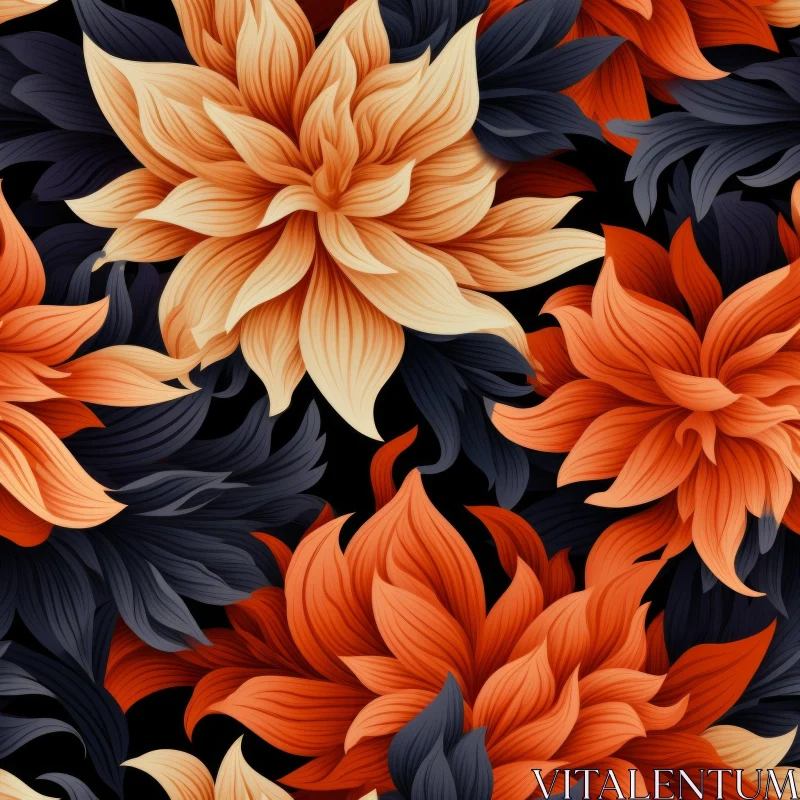 Dark Floral Seamless Pattern - Orange, Yellow, Cream Flowers AI Image