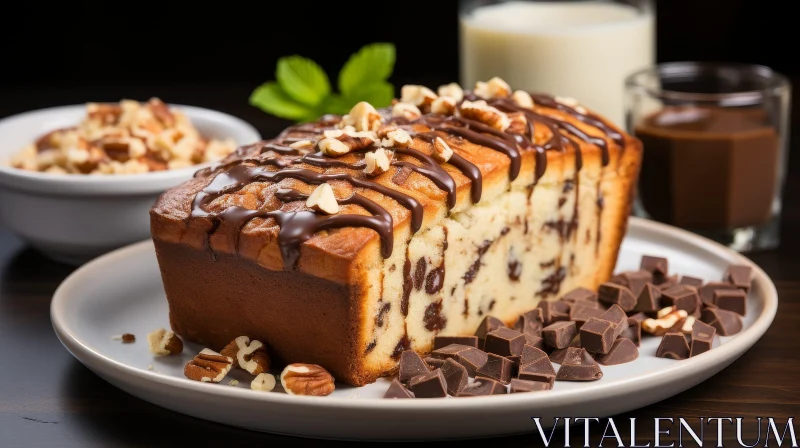 Delicious Chocolate Cake with Nuts and Milk AI Image