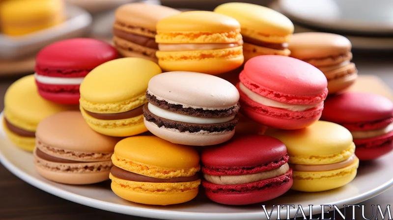 Delicious Multicolored Macarons on Plate AI Image