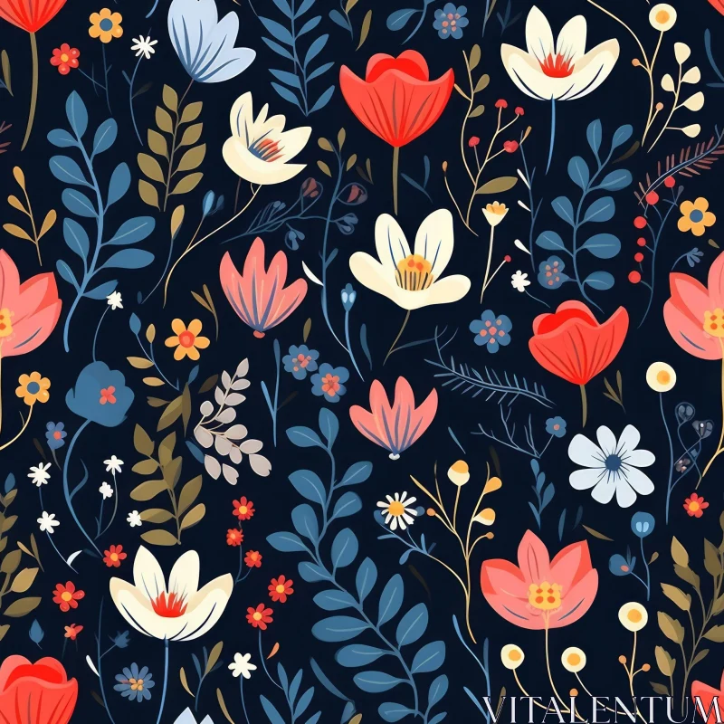 Intricate Dark Blue Floral Pattern AI Image