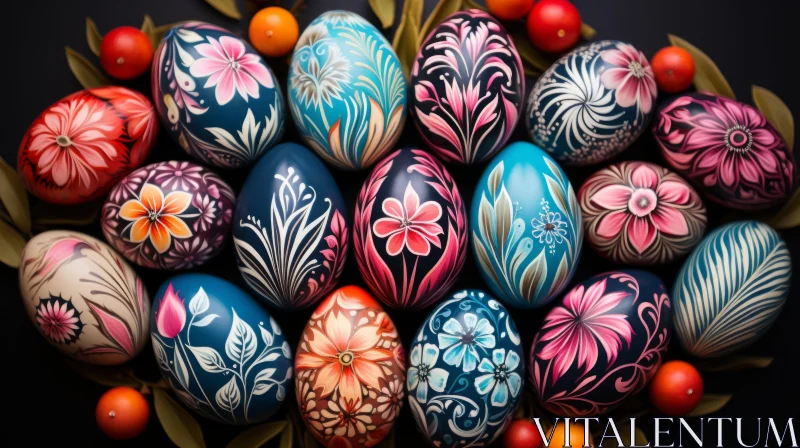 AI ART Intricate Easter Eggs in Vibrant Murals | Sky-Blue and Crimson