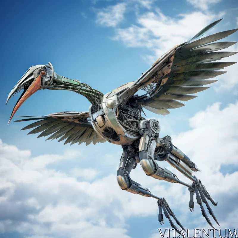 Mechanical Bird Soaring in Sky: A Marvel of Futuristic Design AI Image
