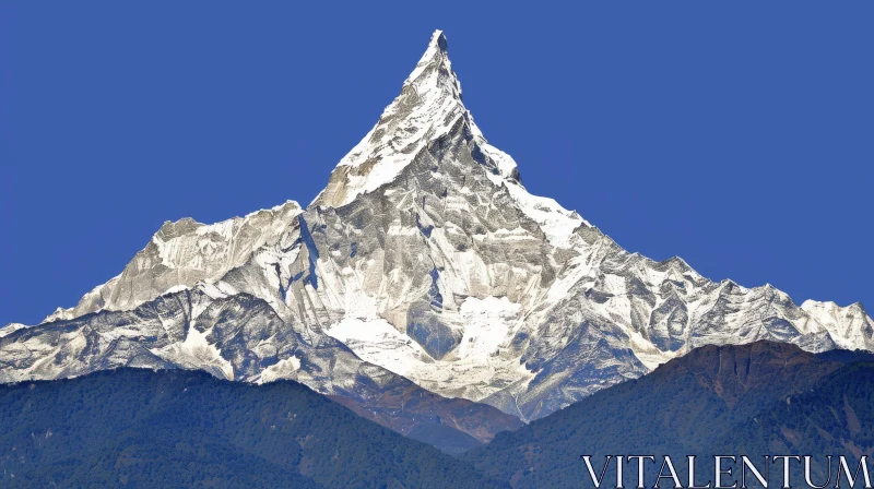AI ART Snow-Capped Mountain Peak in Clear Blue Sky