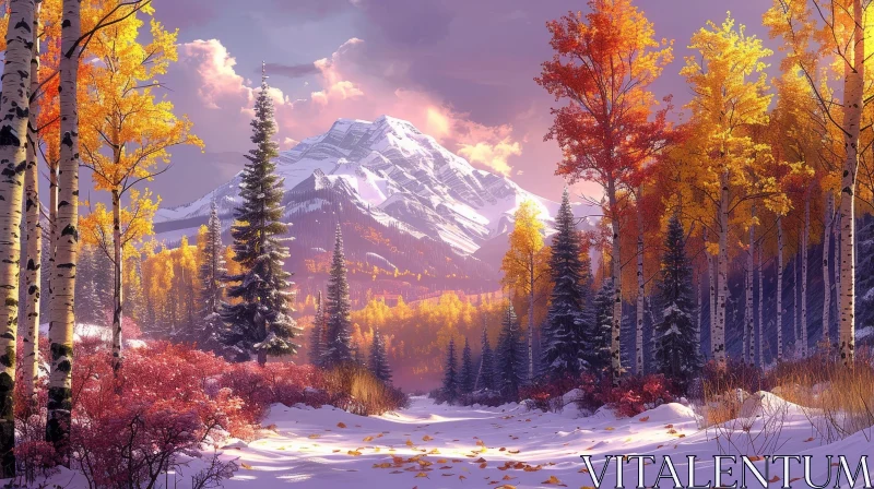 Snow-Covered Forest Landscape in Fall AI Image