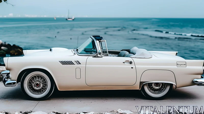 Vintage 1950s Classic Car Overlooking Ocean Cliff AI Image
