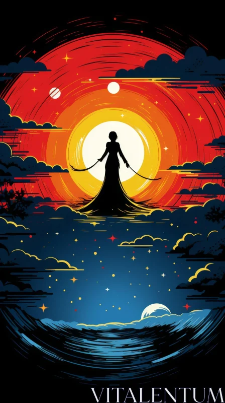 Woman on Crescent Moon - Surrealistic Art AI Image