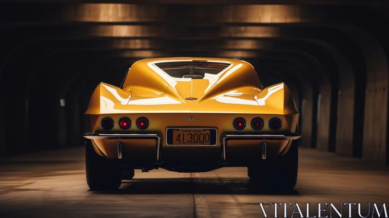 AI ART Yellow Chevrolet Corvette Sting Ray 1960s Parked in Dark Garage