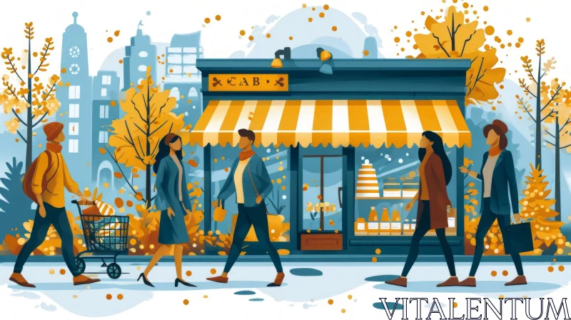 Captivating Autumn Street Scene Cartoon Illustration AI Image