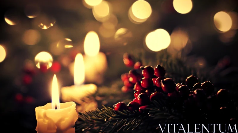 Christmas Wreath with Candle - Festive Still Life AI Image