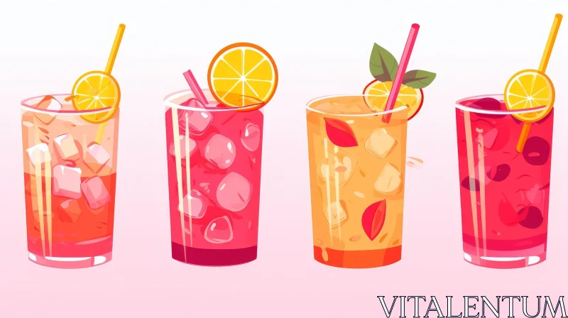 AI ART Colorful Cocktail Glasses Illustration