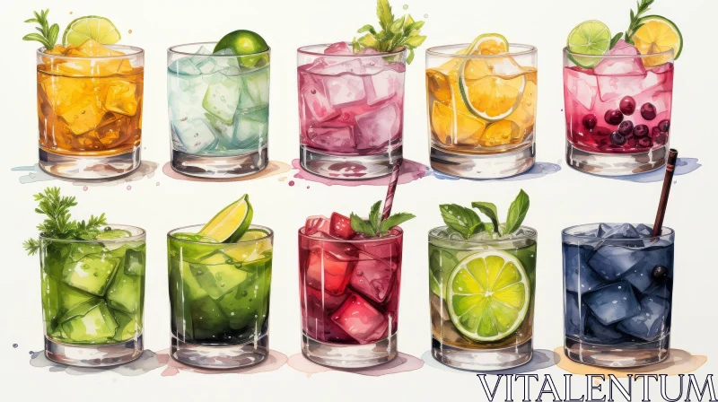 Colorful Watercolor Cocktails Illustrations AI Image