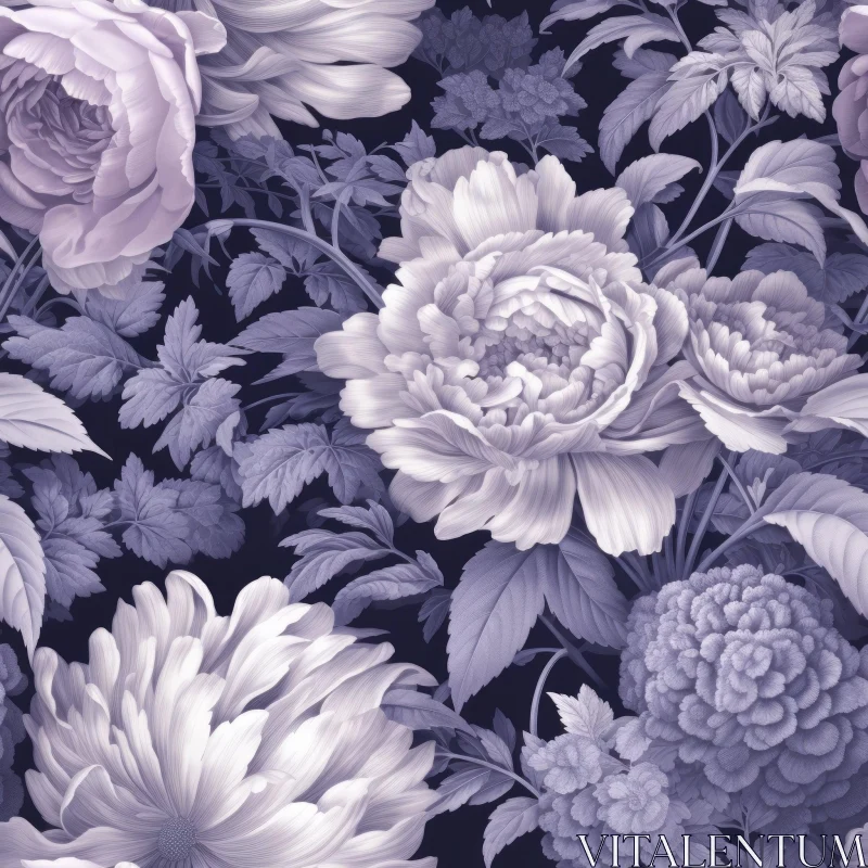 Dark Blue Floral Pattern with Peony, Dahlia, and Rose Flowers AI Image