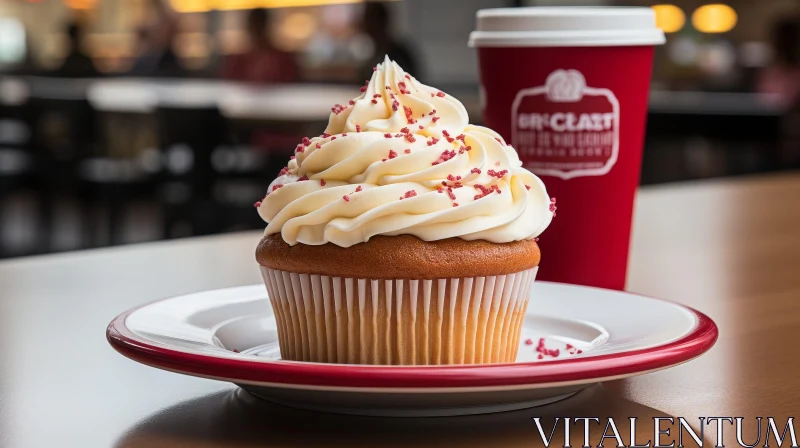 Delicious Cupcake with Red Sprinkles on White Plate AI Image