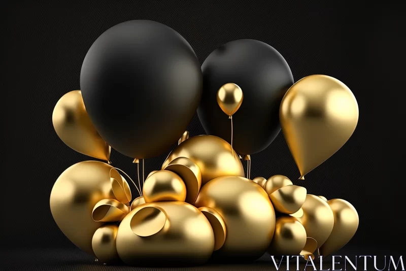 Enchanting Black and Gold Balloons on a Mysterious Black Background AI Image