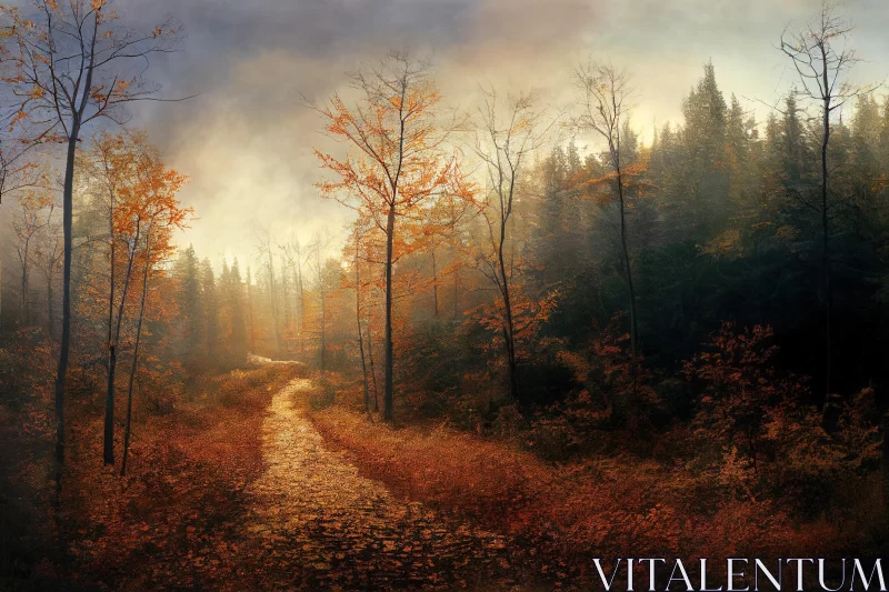 Enchanting Path Through the Woods: A Captivating Forest Painting AI Image