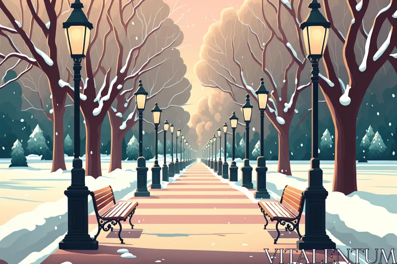 Enchanting Winter Path: Cartoonish Art Nouveau Illustrations in 8k AI Image