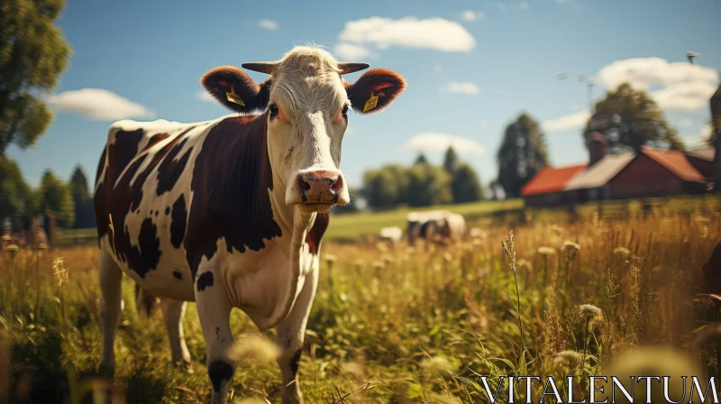 Majestic Cow in Green Field | Sunny Day Landscape AI Image