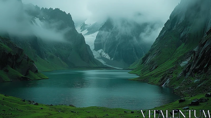 Majestic Mountain Lake Landscape Photo AI Image