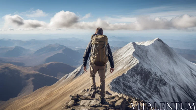 Man Standing on Snowy Mountaintop AI Image
