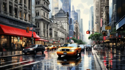 Rainy Day Cityscape in New York City