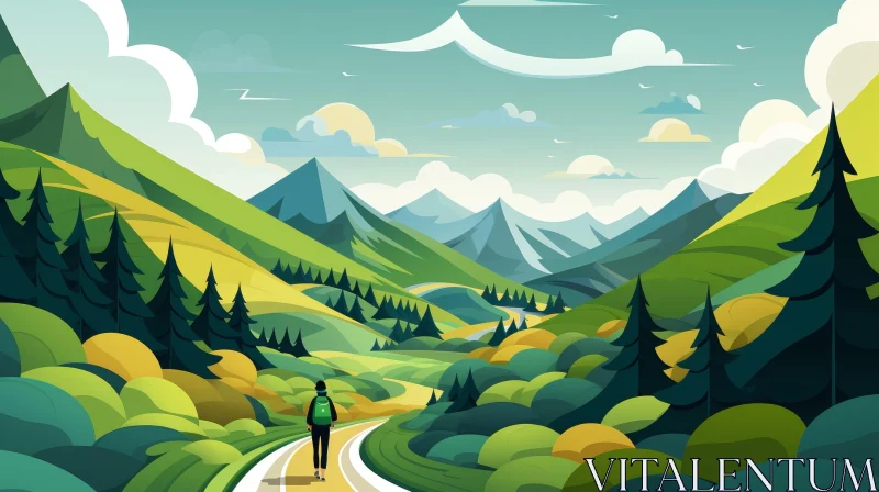 Serene Mountain Landscape Illustration AI Image