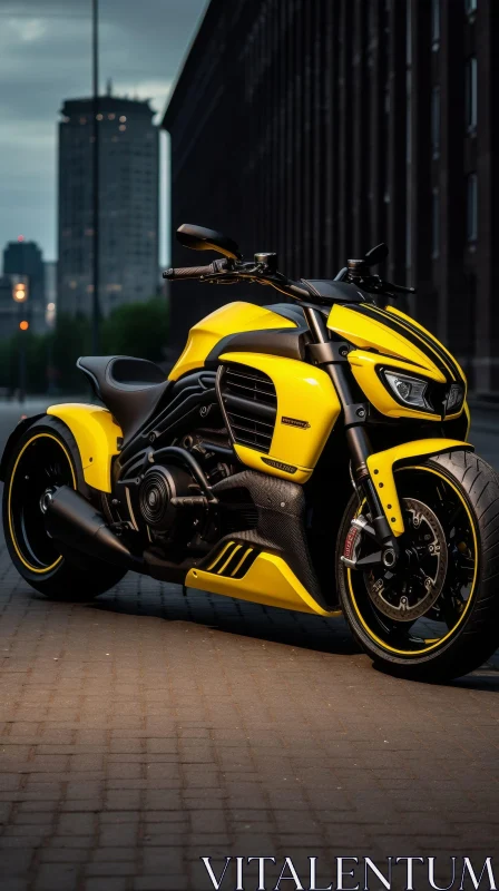 Sleek Futuristic Yellow and Black Custom Motorcycle in City Setting AI Image