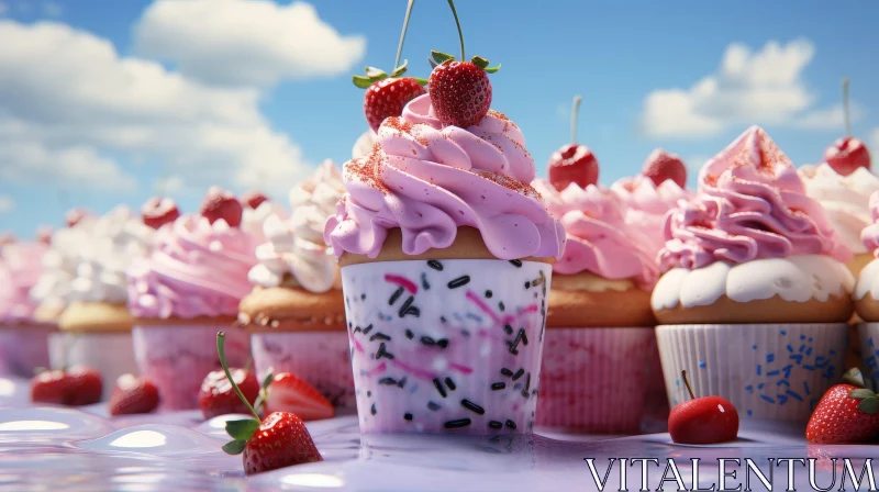 Sweet Cupcake with Pink Frosting and Strawberry Topping AI Image