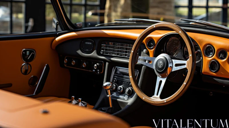 Vintage Classic Car Interior with Wooden Dashboard AI Image