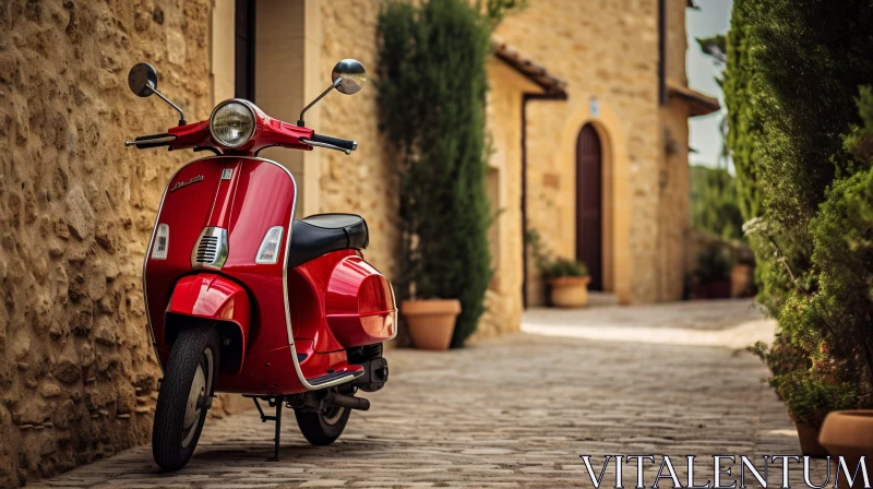 Vintage Scooter in Small Italian Village AI Image