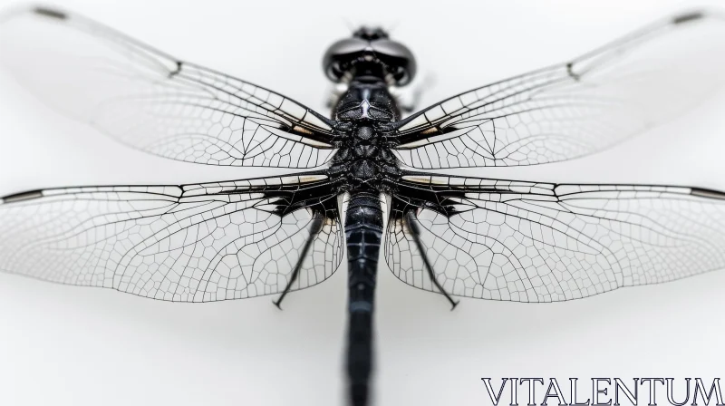 Black Dragonfly with Transparent Wings - Close-up Nature Photography AI Image