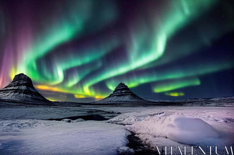 Captivating Aurora Borealis over Snowy Landscape AI Image