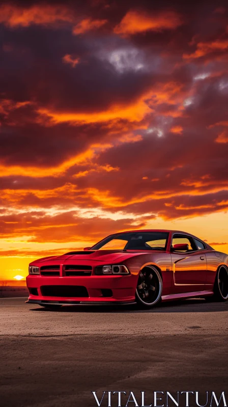Captivating Sunset: Beautiful Red Car in Bold Colors AI Image