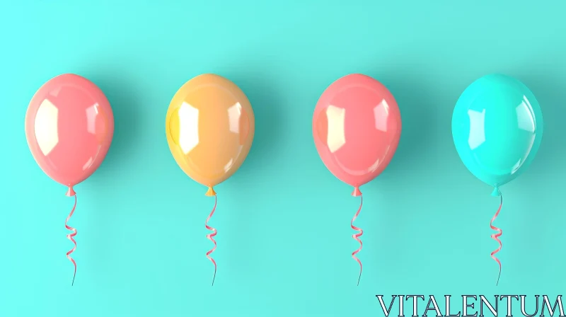 Colorful 3D Balloons on Blue Background AI Image