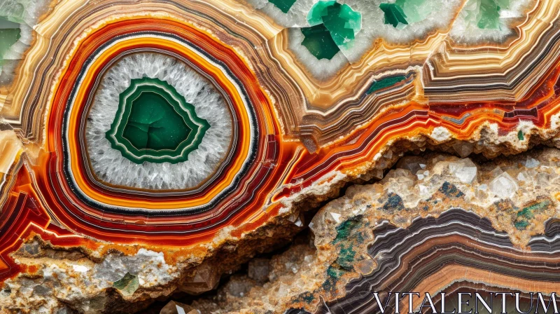 Colorful Agate Slice with Green Center - Close-up Photography AI Image
