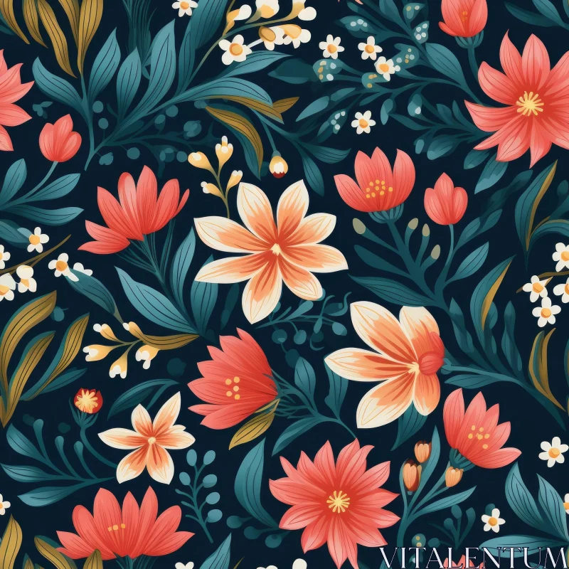 Dark Blue Floral Pattern with Vintage Feel AI Image