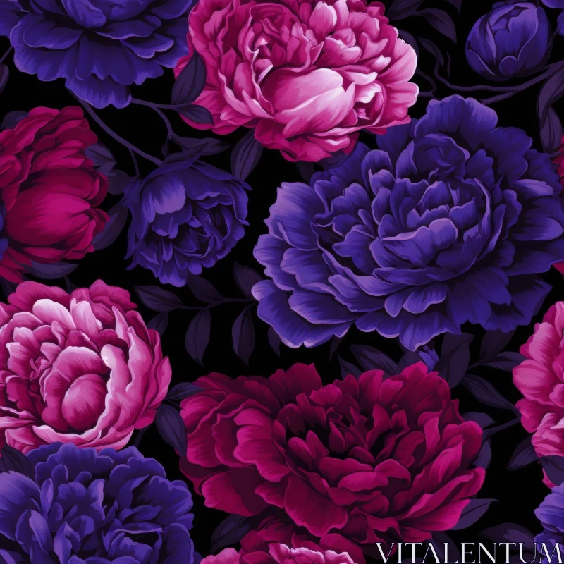 Dark Purple Blue Pink Peony Floral Pattern AI Image