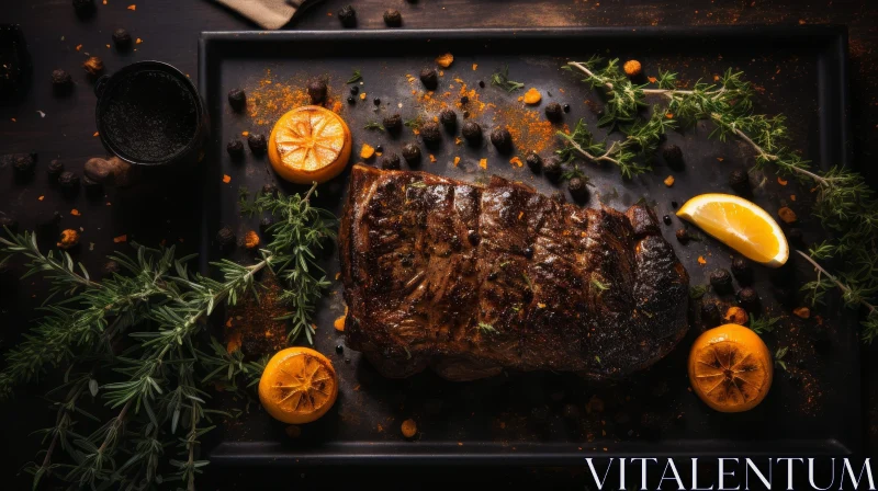 AI ART Delicious Juicy Steak on Black Plate