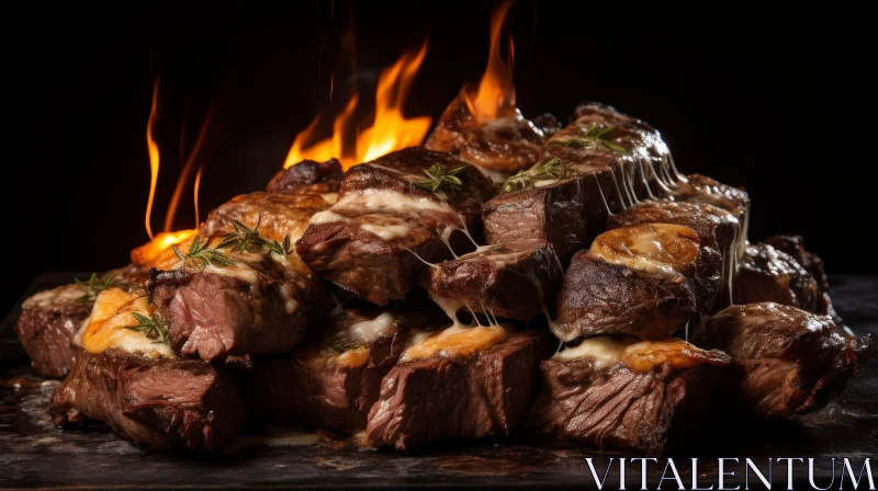 Grilled Meat Still Life with Fire Background AI Image