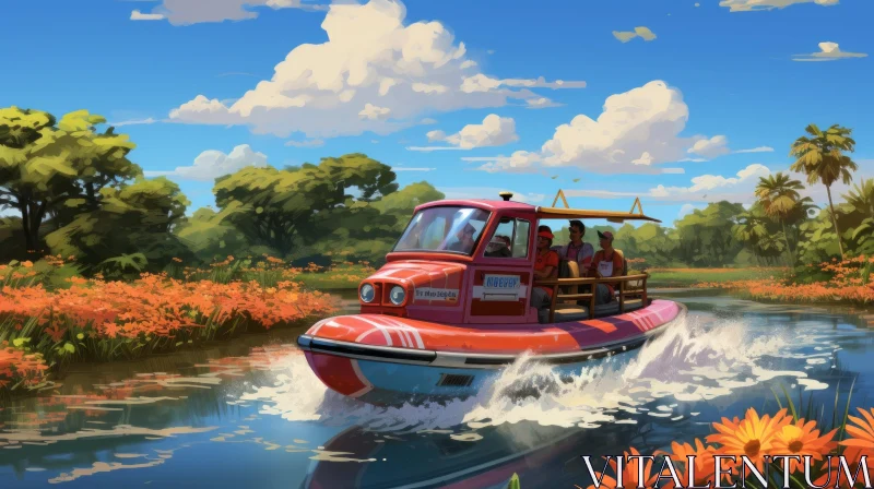 Joyful River Boat Ride AI Image