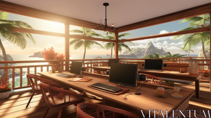AI ART Ocean View Home Office with Modern Decor