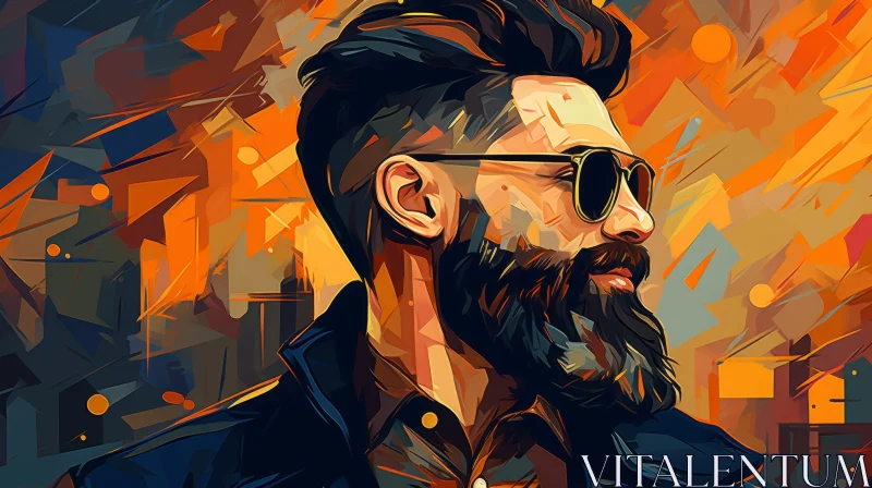 AI ART Serious Man Portrait with Beard and Sunglasses