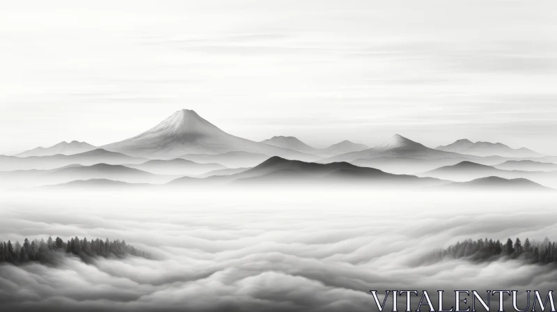 AI ART Snow-Covered Mountain Range in Serene Landscape