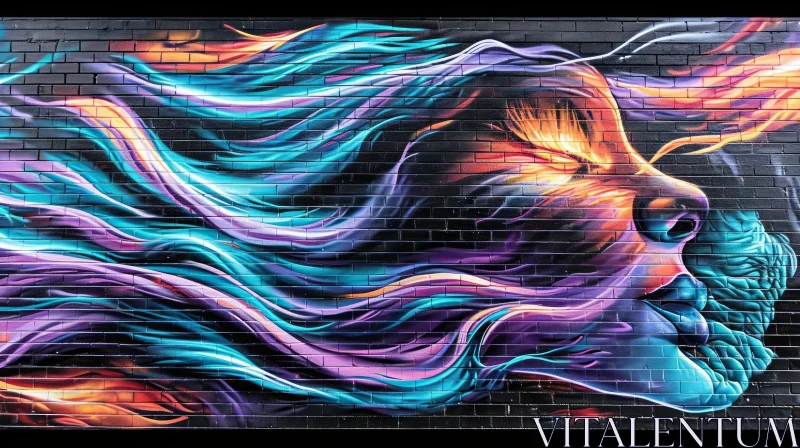Stunning Mural of a Woman's Face against a Vibrant Brick Wall AI Image