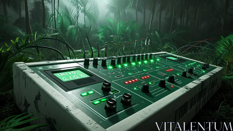 Vintage Synthesizer in Overgrown Jungle - Dark and Moody 3D Rendering AI Image