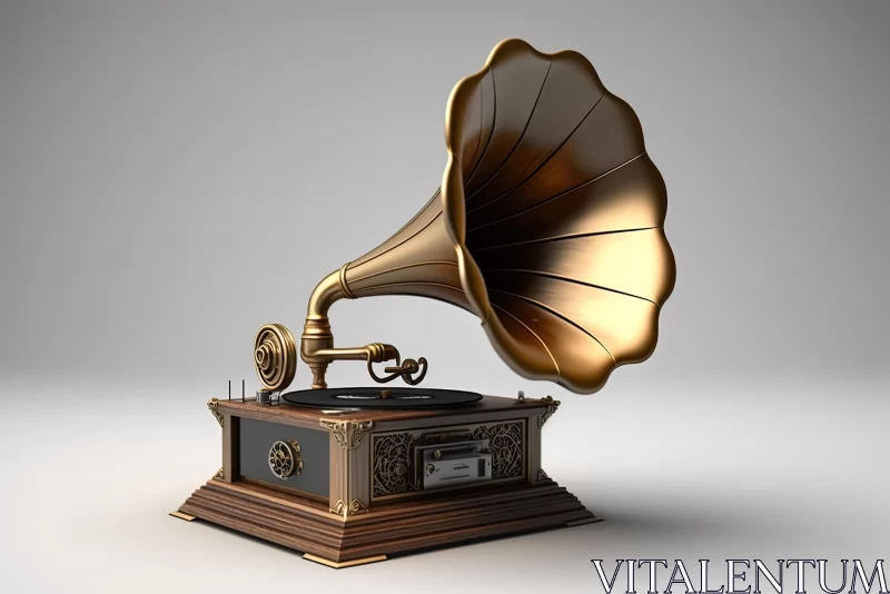 Captivating Gold Gramophone on Gray Background | Vintage Art AI Image